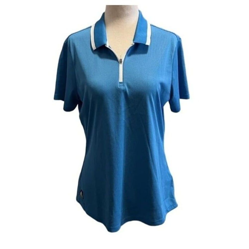 Adidas Womens Primegreen Blue White Trim Short-Sleeve Polo Shirt Size MEDIUM